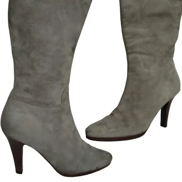 Leather Cole Haan Nike Collaboration Gray Suede Tall Zip Up Boots Size 7.5 AA